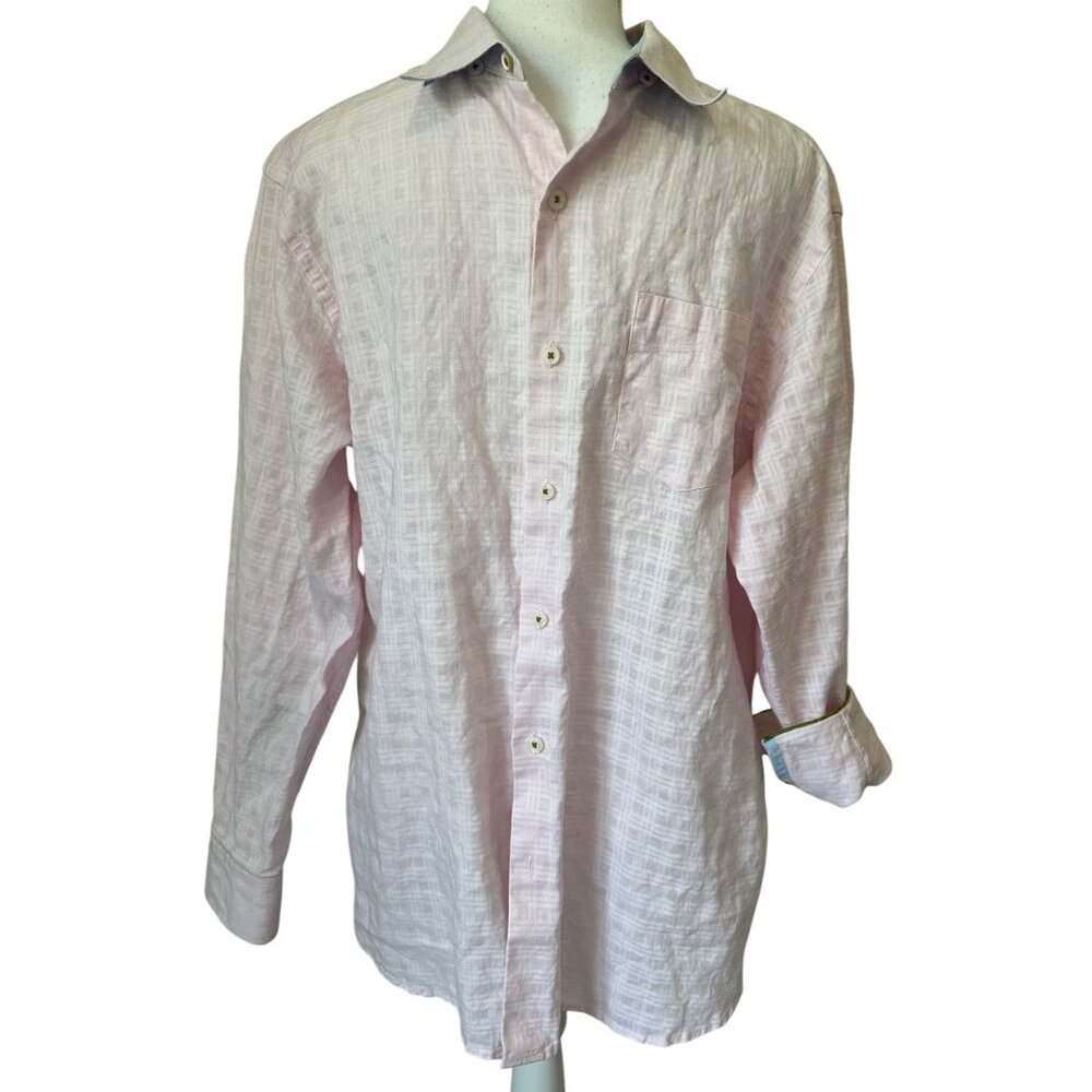 Tommy Bahama Mens Pink Relaxed Linen Long-Sleeve Button-Up Shirt Size Medium